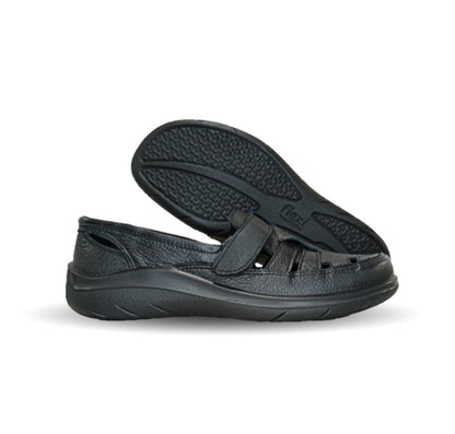 Zapato de Confort y Casual abierto de piel con suela flexible Flexi 128702 Negro para mujer