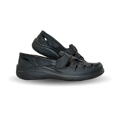 Zapato de Confort y Casual abierto de piel con suela flexible Flexi 128702 Negro para mujer