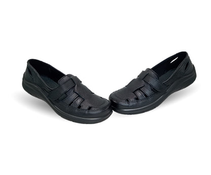 Zapato de Confort y Casual abierto de piel con suela flexible Flexi 128702 Negro para mujer