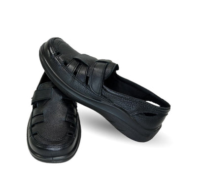 Zapato de Confort y Casual abierto de piel con suela flexible Flexi 128702 Negro para mujer