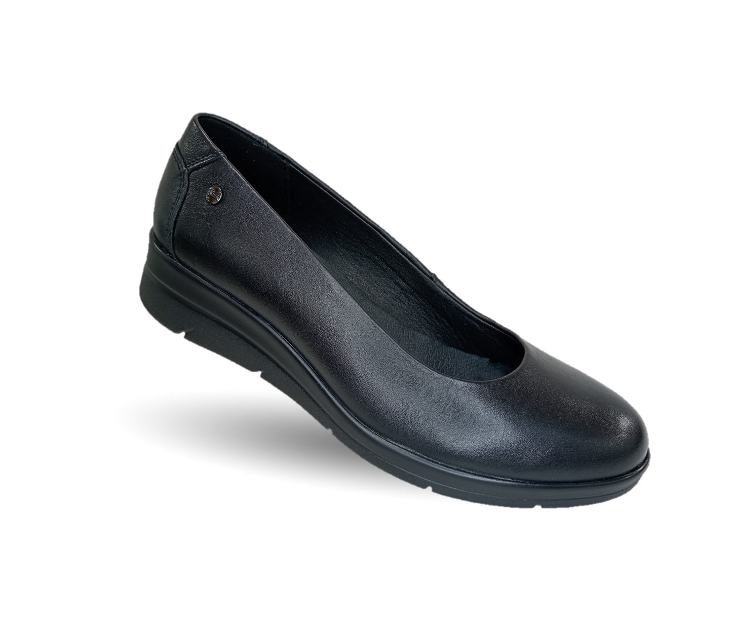 Zapato Casual y de Confort tipo balerina de piel con cuña baja Flexi 130401 Negro para mujer