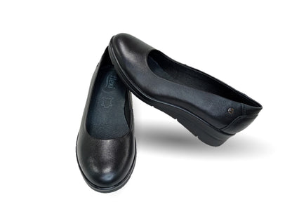 Zapato Casual y de Confort tipo balerina de piel con cuña baja Flexi 130401 Negro para mujer