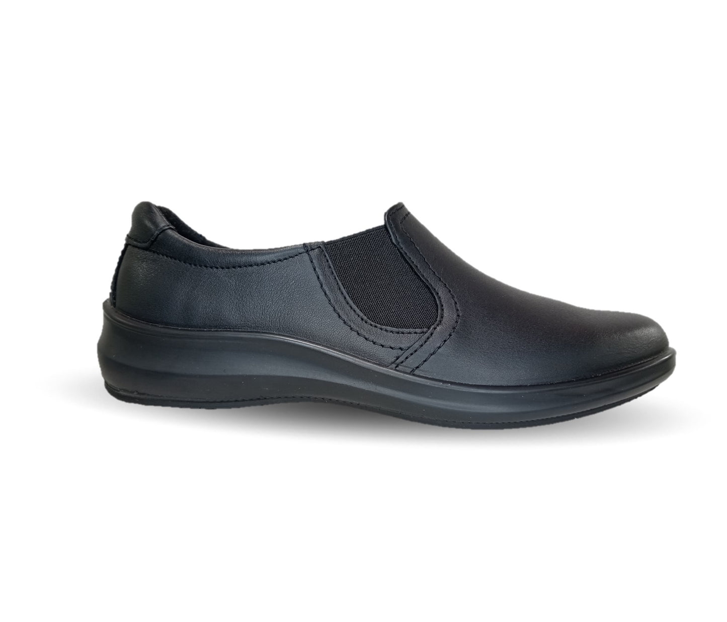 Zapato de Confort y Casual tipo Mocasín de piel con elásticos laterales Flexi 25901 Negro para mujer