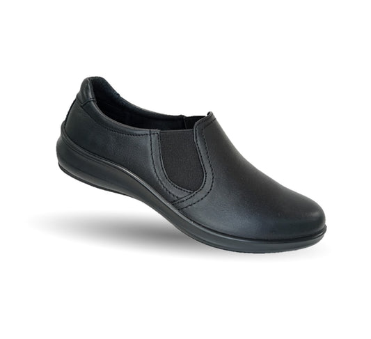 Zapato de Confort y Casual tipo Mocasín de piel con elásticos laterales Flexi 25901 Negro para mujer