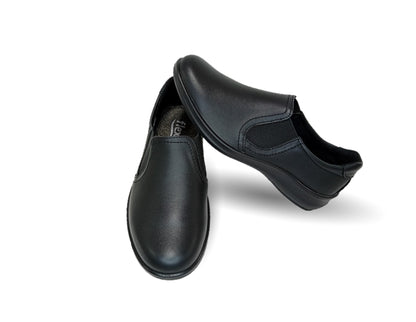 Zapato de Confort y Casual tipo Mocasín de piel con elásticos laterales Flexi 25901 Negro para mujer