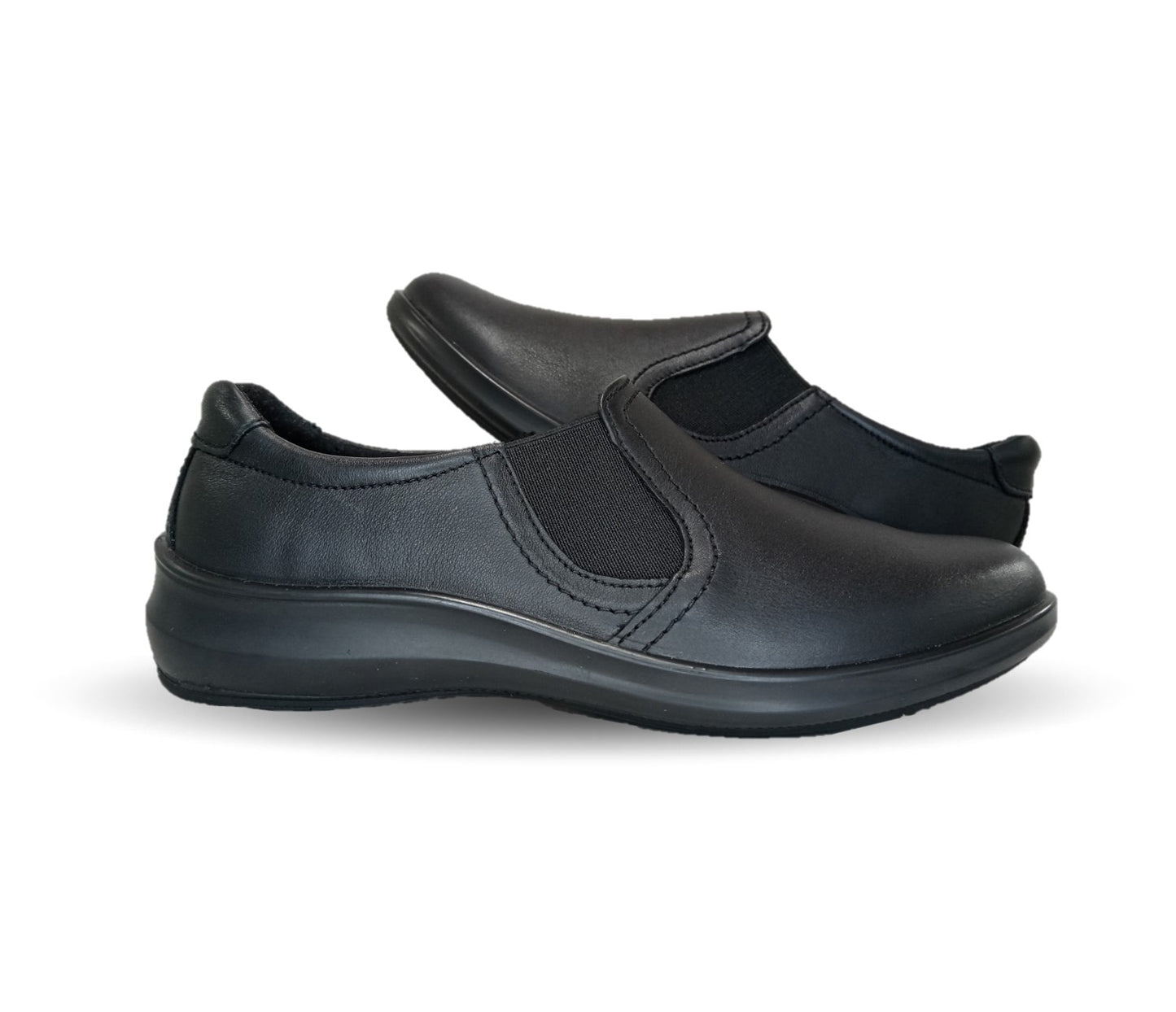 Zapato de Confort y Casual tipo Mocasín de piel con elásticos laterales Flexi 25901 Negro para mujer