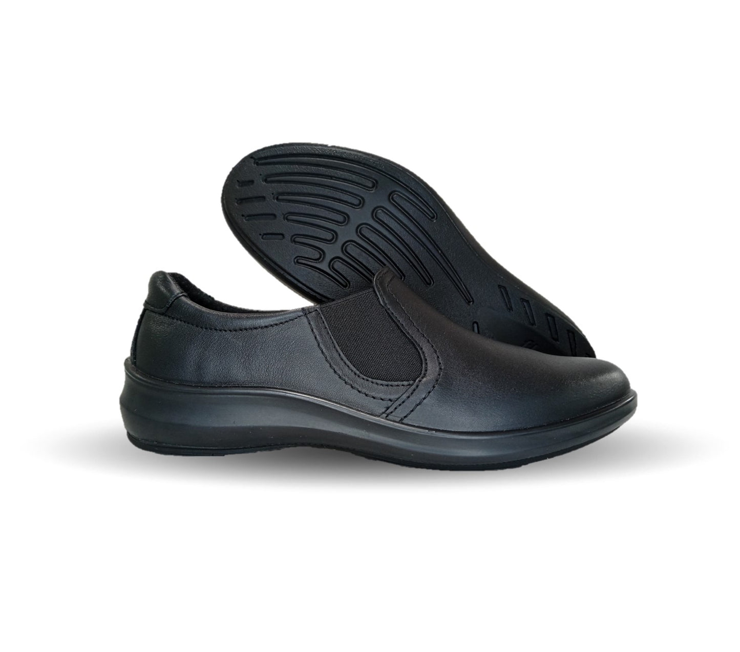 Zapato de Confort y Casual tipo Mocasín de piel con elásticos laterales Flexi 25901 Negro para mujer