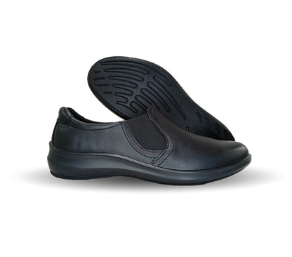 Zapato de Confort y Casual tipo Mocasín de piel con elásticos laterales Flexi 25901 Negro para mujer