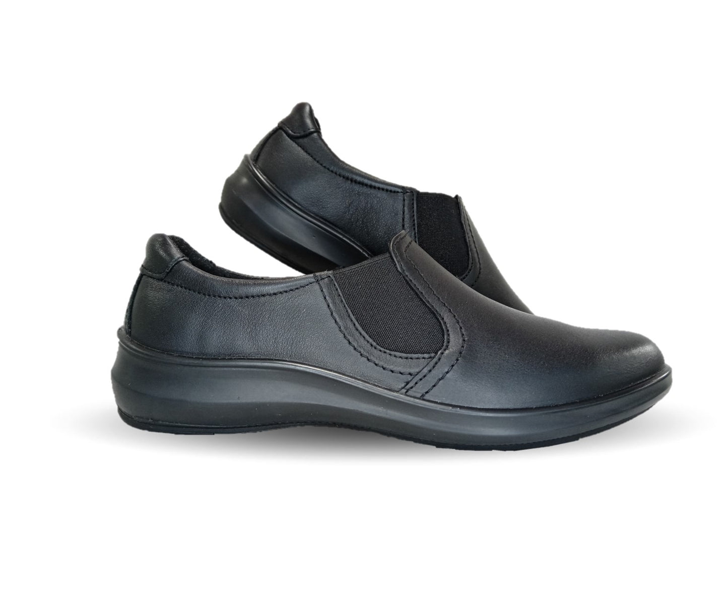 Zapato de Confort y Casual tipo Mocasín de piel con elásticos laterales Flexi 25901 Negro para mujer