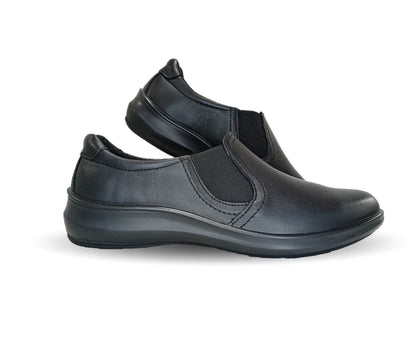 Zapato de Confort y Casual tipo Mocasín de piel con elásticos laterales Flexi 25901 Negro para mujer