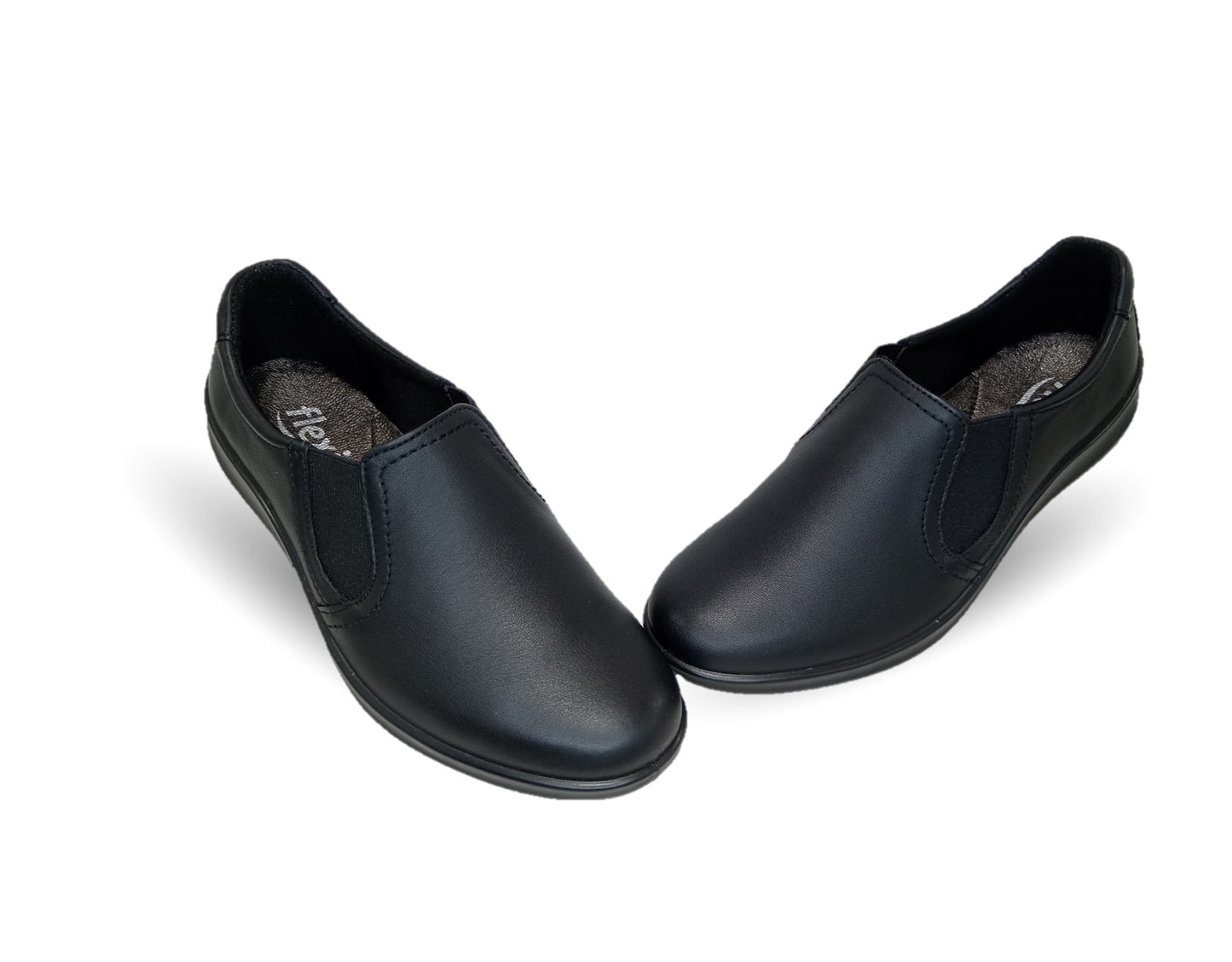 Zapato de Confort y Casual tipo Mocasín de piel con elásticos laterales Flexi 25901 Negro para mujer