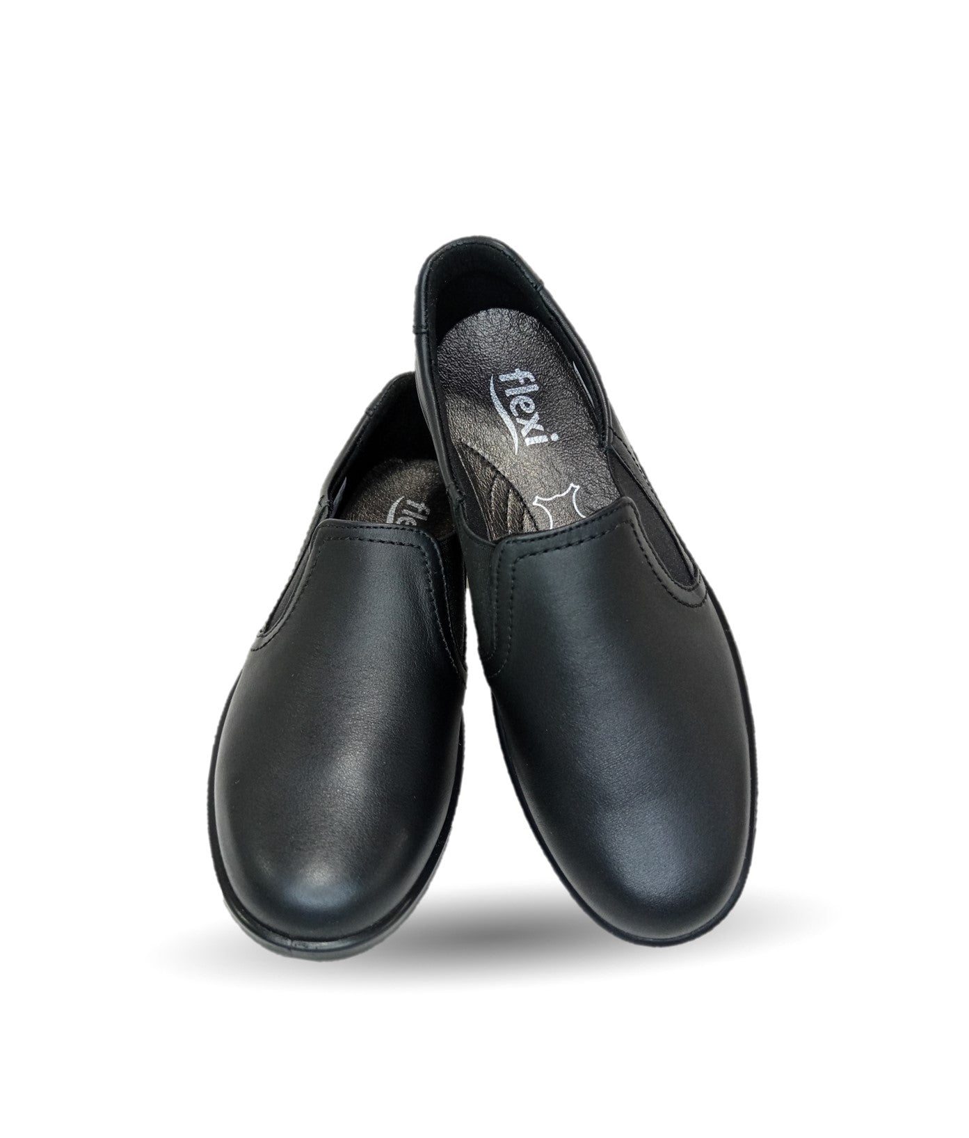 Zapato de Confort y Casual tipo Mocasín de piel con elásticos laterales Flexi 25901 Negro para mujer