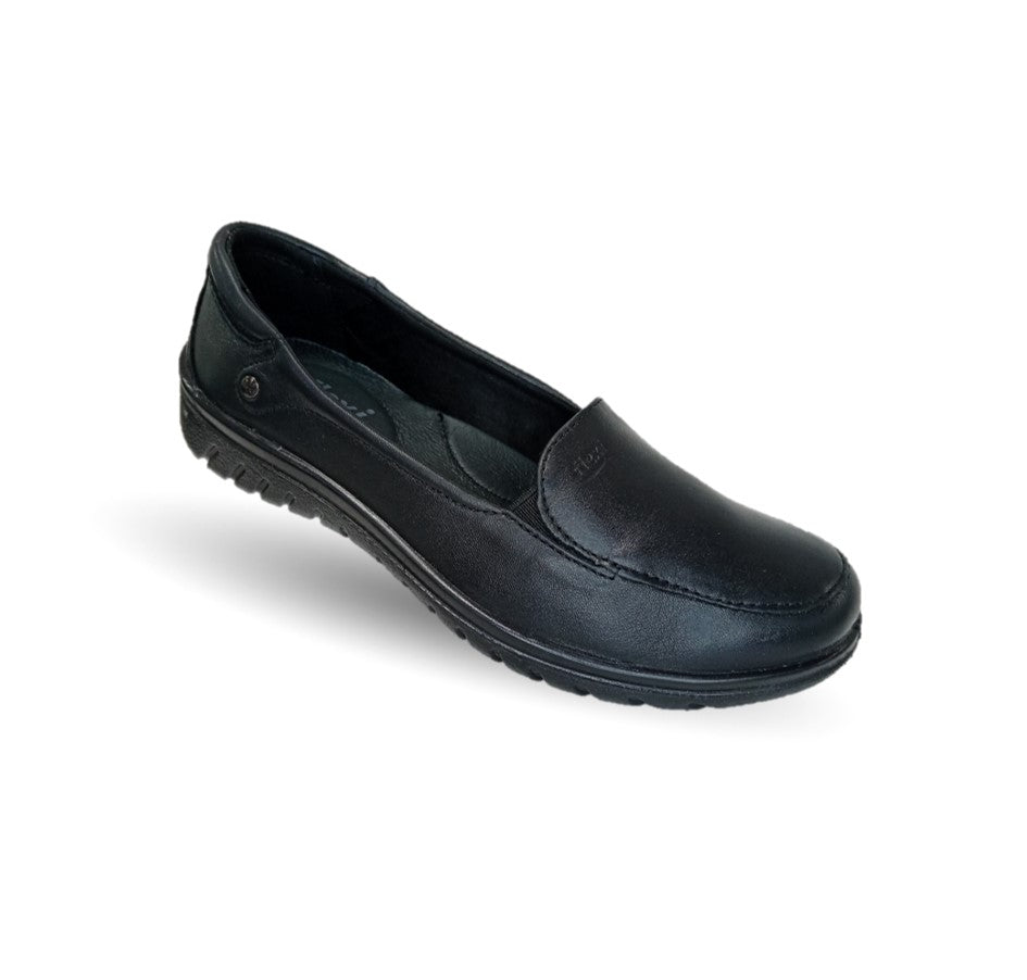 Zapato tipo Flat Casual y de Confort de piel con sistema Walking Soft Flexi 35306 Negro para mujer