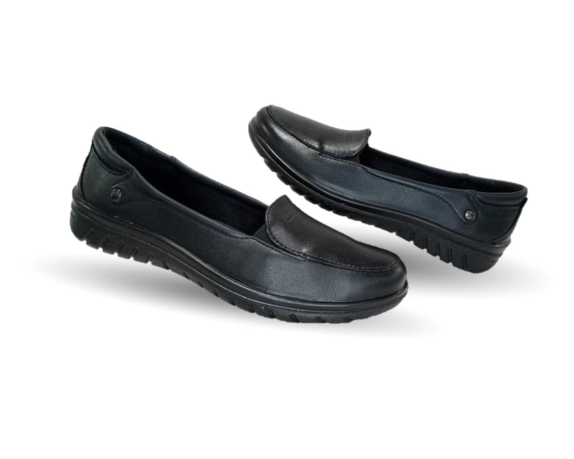 Zapato tipo Flat Casual y de Confort de piel con sistema Walking Soft Flexi 35306 Negro para mujer