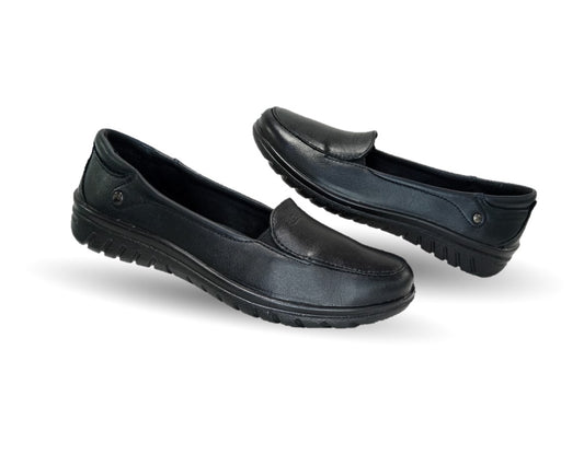 Zapato tipo Flat Casual y de Confort de piel con sistema Walking Soft Flexi 35306 Negro para mujer