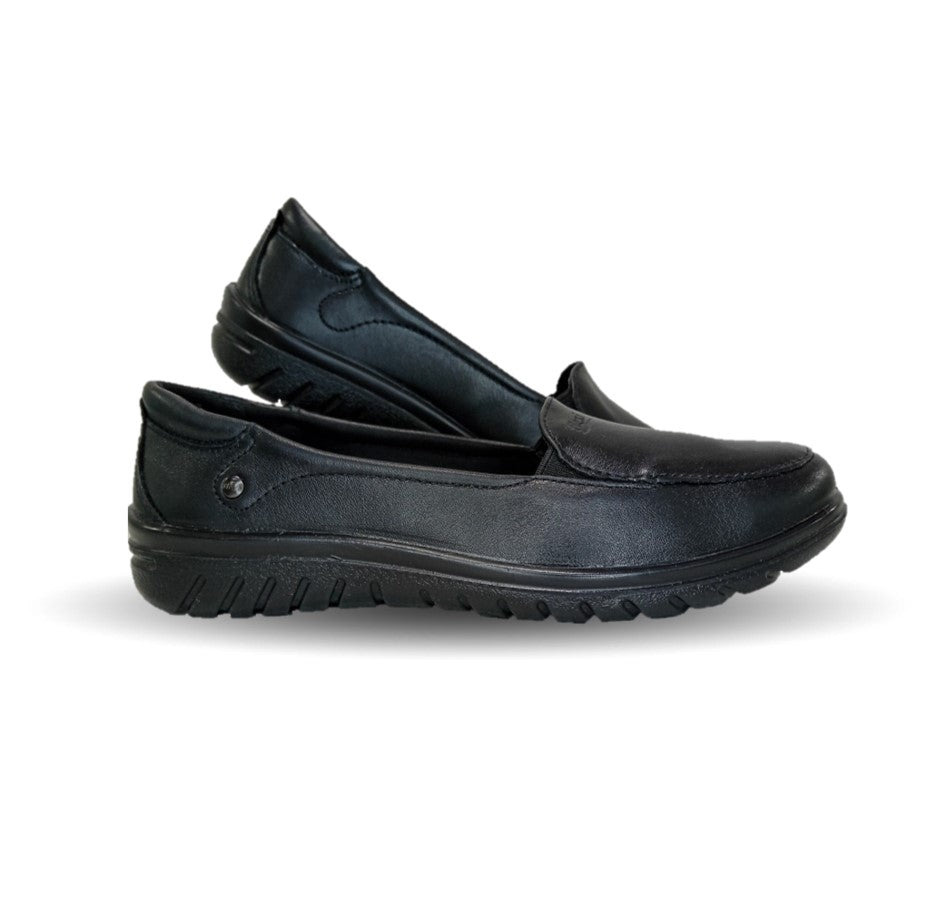 Zapato tipo Flat Casual y de Confort de piel con sistema Walking Soft Flexi 35306 Negro para mujer