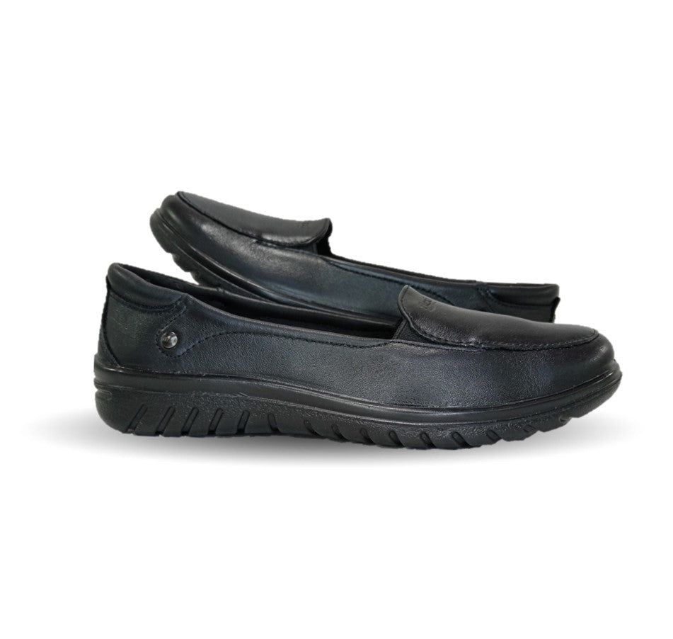 Zapato tipo Flat Casual y de Confort de piel con sistema Walking Soft Flexi 35306 Negro para mujer