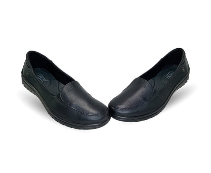 Zapato tipo Flat Casual y de Confort de piel con sistema Walking Soft Flexi 35306 Negro para mujer