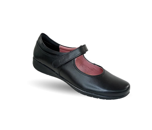 Zapato Escolar y Casual tipo Flat de piel Flexi 35802 Negro para mujer
