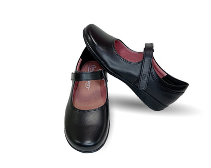 Zapato Escolar y Casual tipo Flat de piel Flexi 35802 Negro para mujer