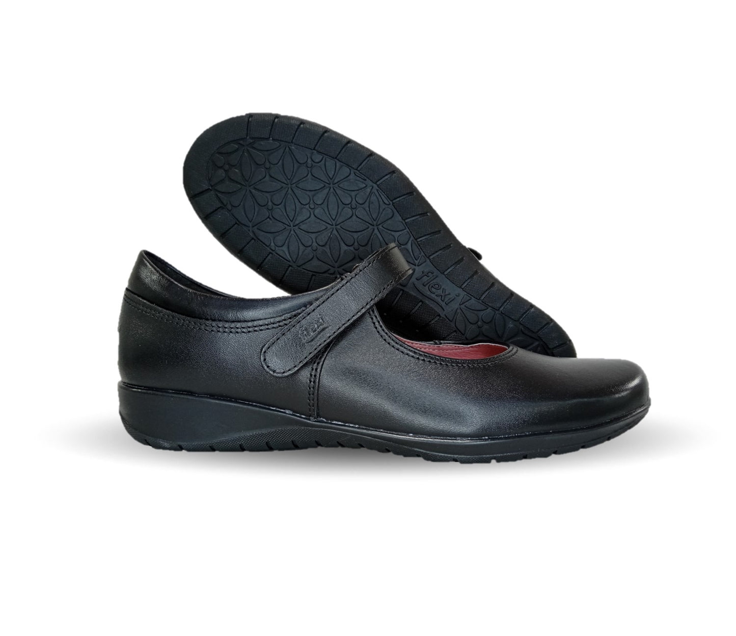 Zapato Escolar y Casual tipo Flat de piel Flexi 35802 Negro para mujer