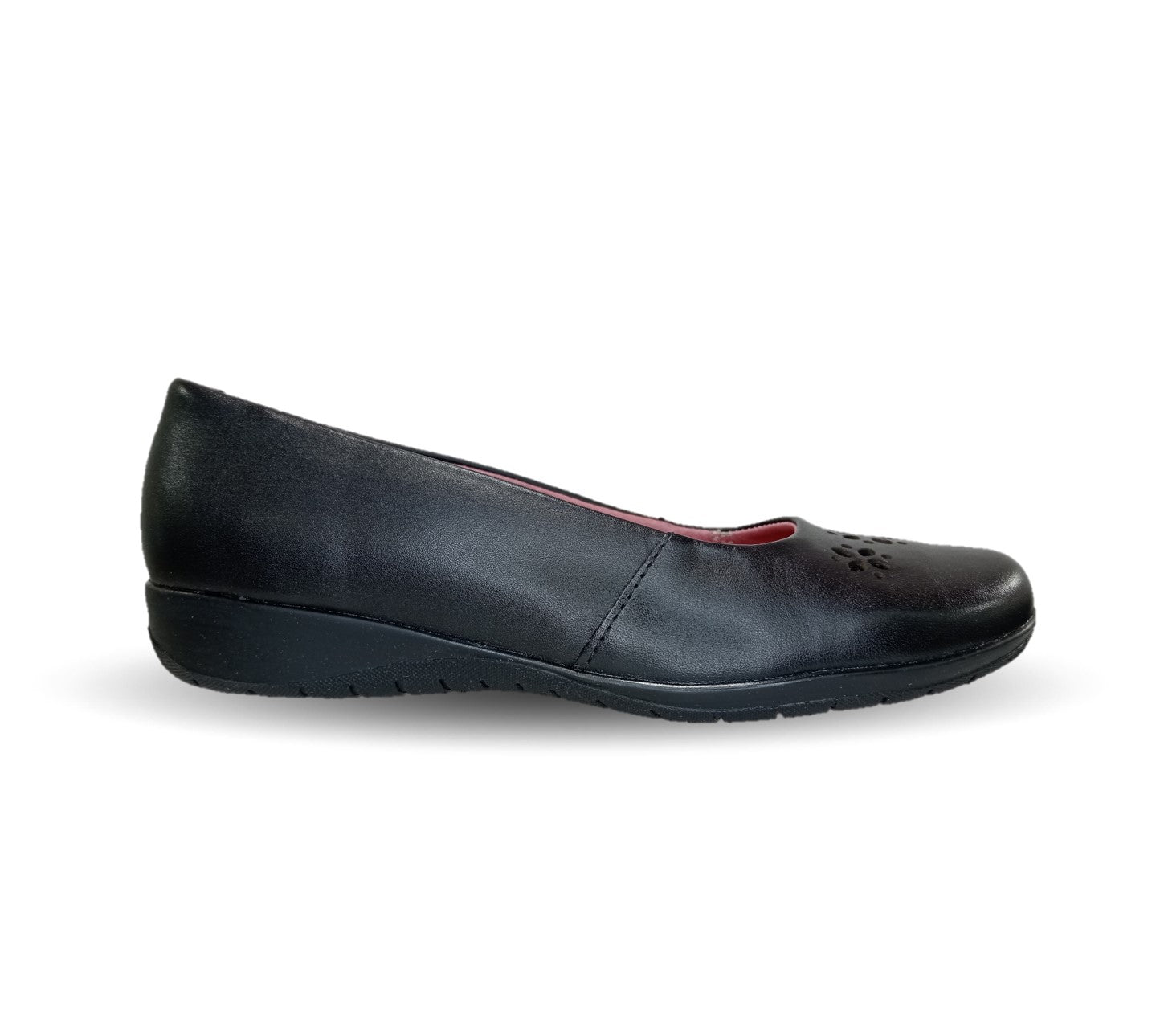 Zapato Casual y de Confort tipo balerina de piel con cuña baja Flexi 35821 Negro para mujer