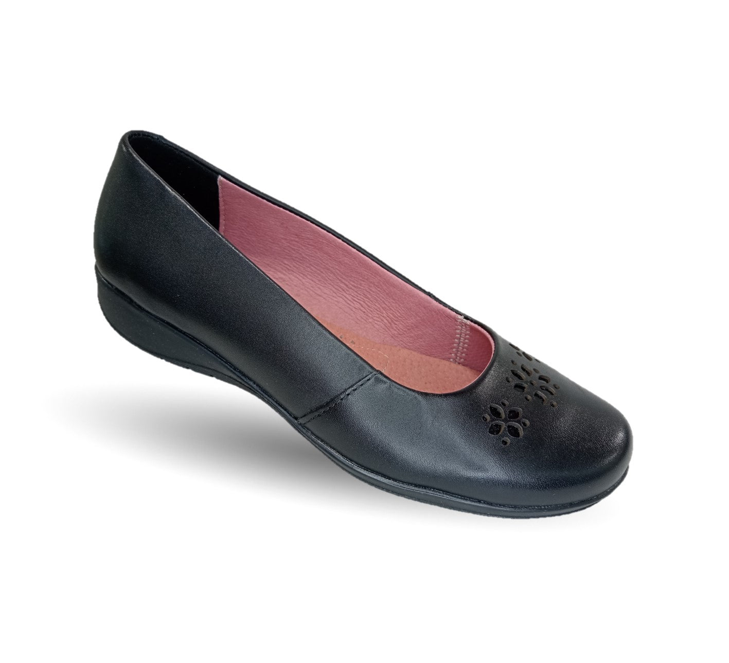 Zapato Casual y de Confort tipo balerina de piel con cuña baja Flexi 35821 Negro para mujer