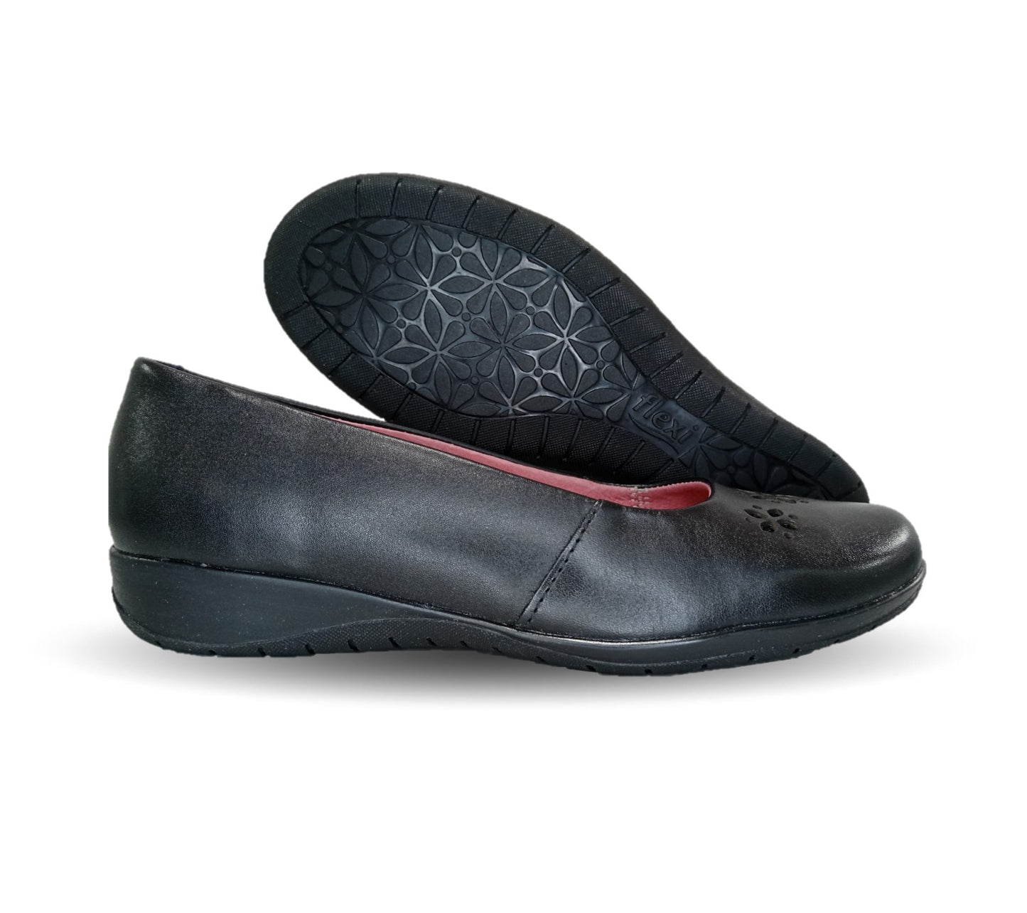 Zapato Casual y de Confort tipo balerina de piel con cuña baja Flexi 35821 Negro para mujer