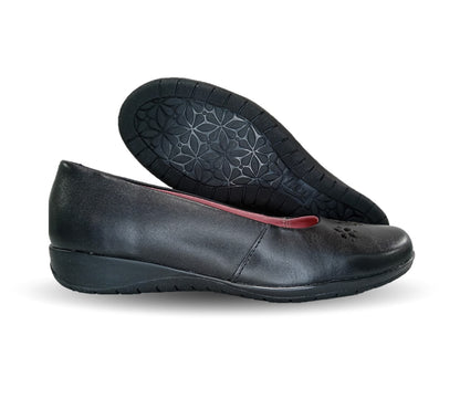 Zapato Casual y de Confort tipo balerina de piel con cuña baja Flexi 35821 Negro para mujer