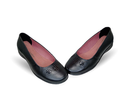 Zapato Casual y de Confort tipo balerina de piel con cuña baja Flexi 35821 Negro para mujer