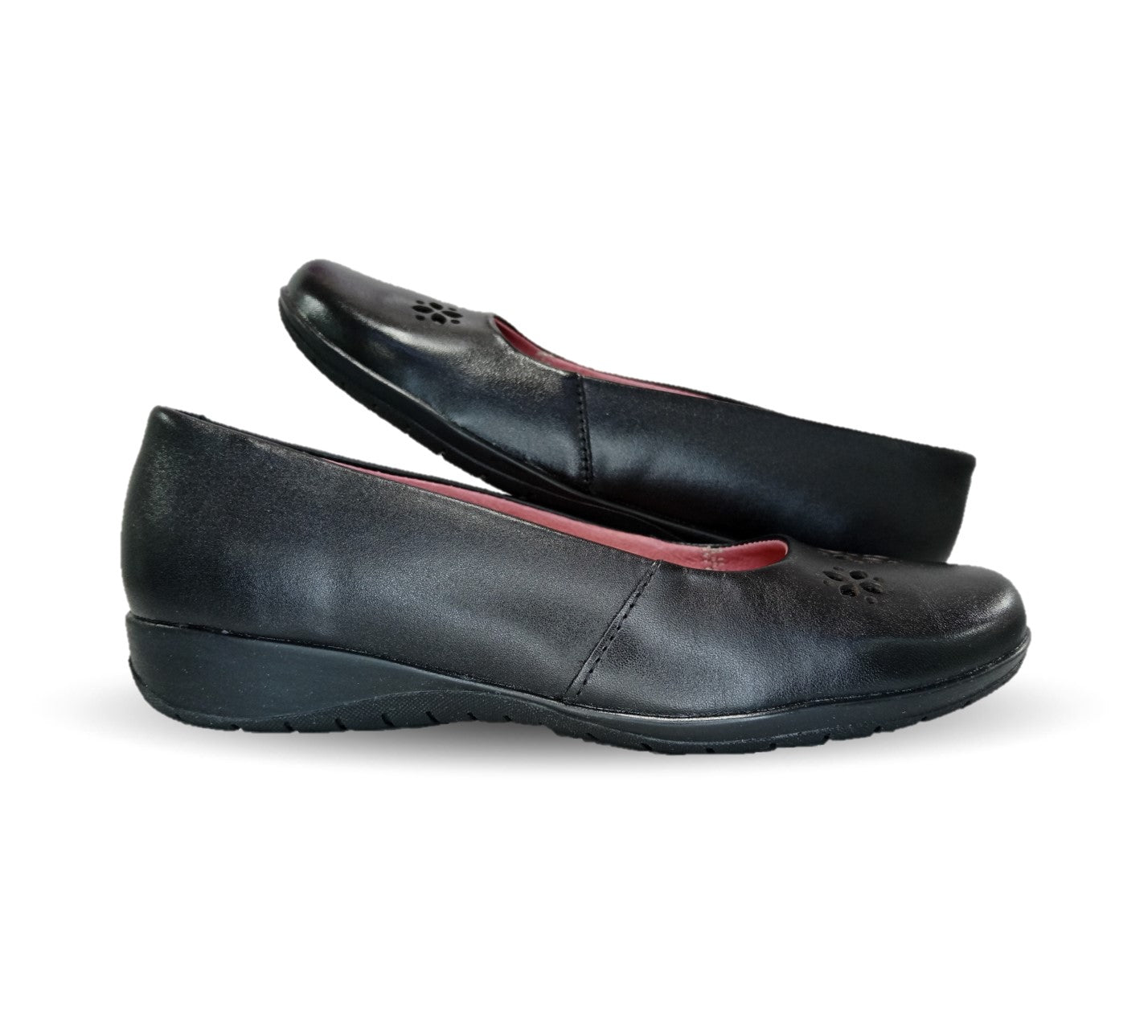 Zapato Casual y de Confort tipo balerina de piel con cuña baja Flexi 35821 Negro para mujer