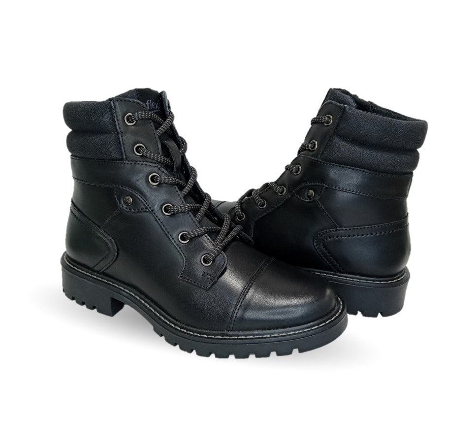 Botín Casual y de Confort tipo Commander de piel con cierre interno Flexi 37822 Negro para mujer