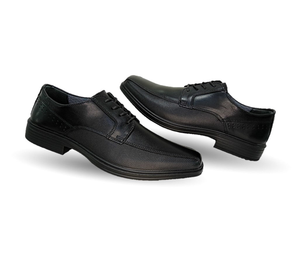 Zapato de Confort y Semivestir Derby de piel con floreta lisa con sistema Walking Soft Flexi 406402 Negro para hombre