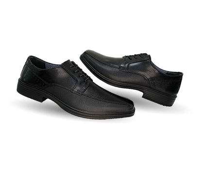 Zapato de Confort y Semivestir Derby de piel con floreta lisa con sistema Walking Soft Flexi 406402 Negro para hombre