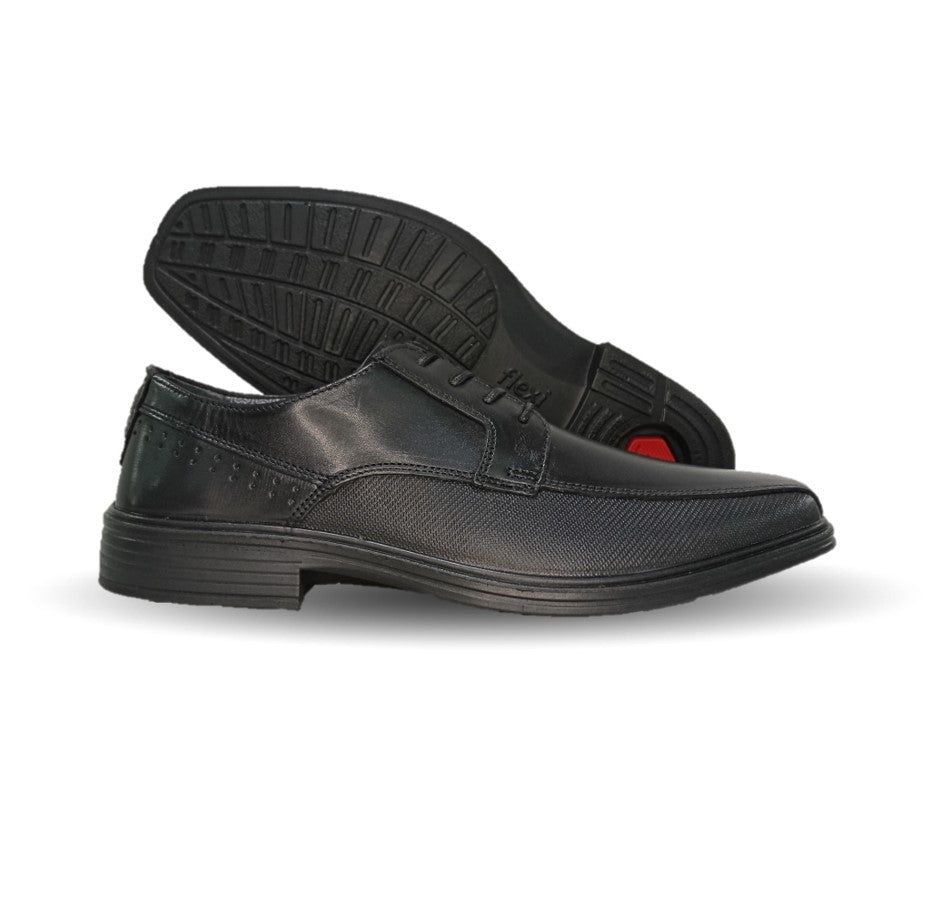 Zapato de Confort y Semivestir Derby de piel con floreta lisa con sistema Walking Soft Flexi 406402 Negro para hombre