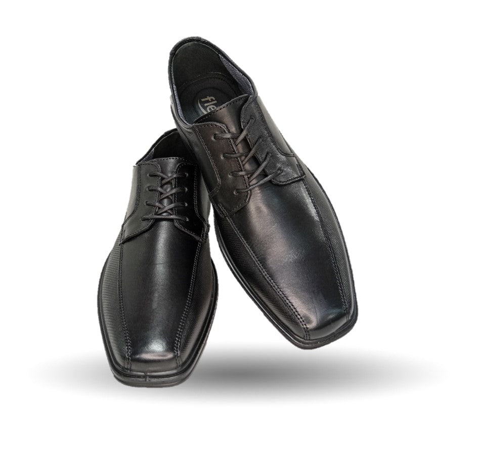 Zapato de Confort y Semivestir Derby de piel con floreta lisa con sistema Walking Soft Flexi 406402 Negro para hombre