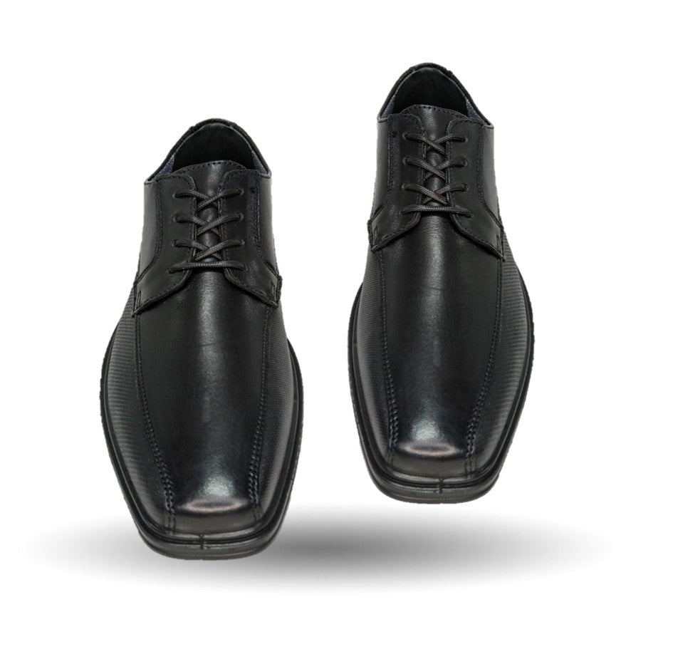 Zapato de Confort y Semivestir Derby de piel con floreta lisa con sistema Walking Soft Flexi 406402 Negro para hombre