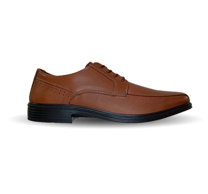 Zapato de Confort y Semivestir Derby de piel con floreta lisa con sistema Walking Soft Flexi 406402 Tan para hombre