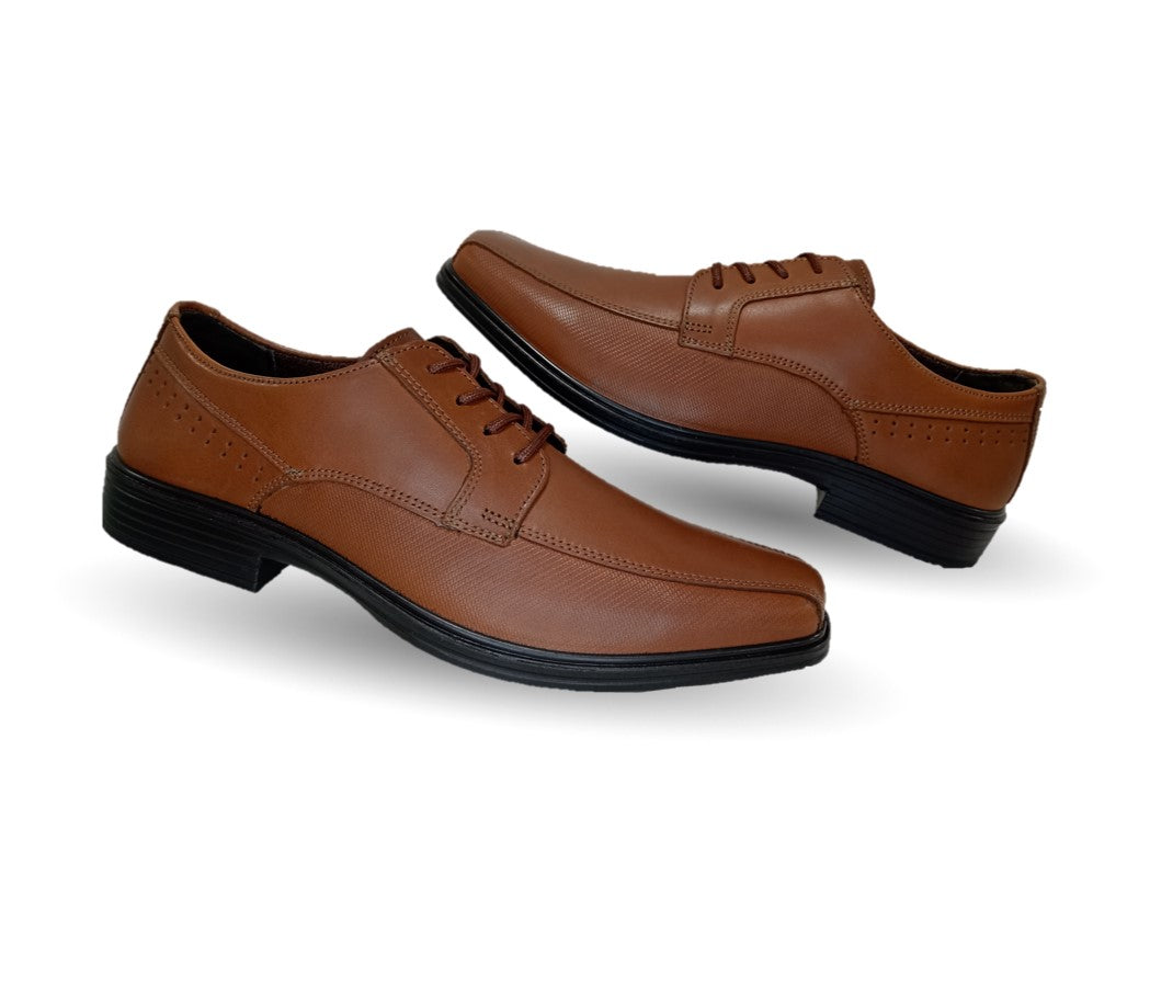 Zapato de Confort y Semivestir Derby de piel con floreta lisa con sistema Walking Soft Flexi 406402 Tan para hombre