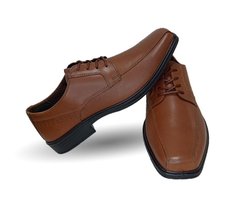 Zapato de Confort y Semivestir Derby de piel con floreta lisa con sistema Walking Soft Flexi 406402 Tan para hombre