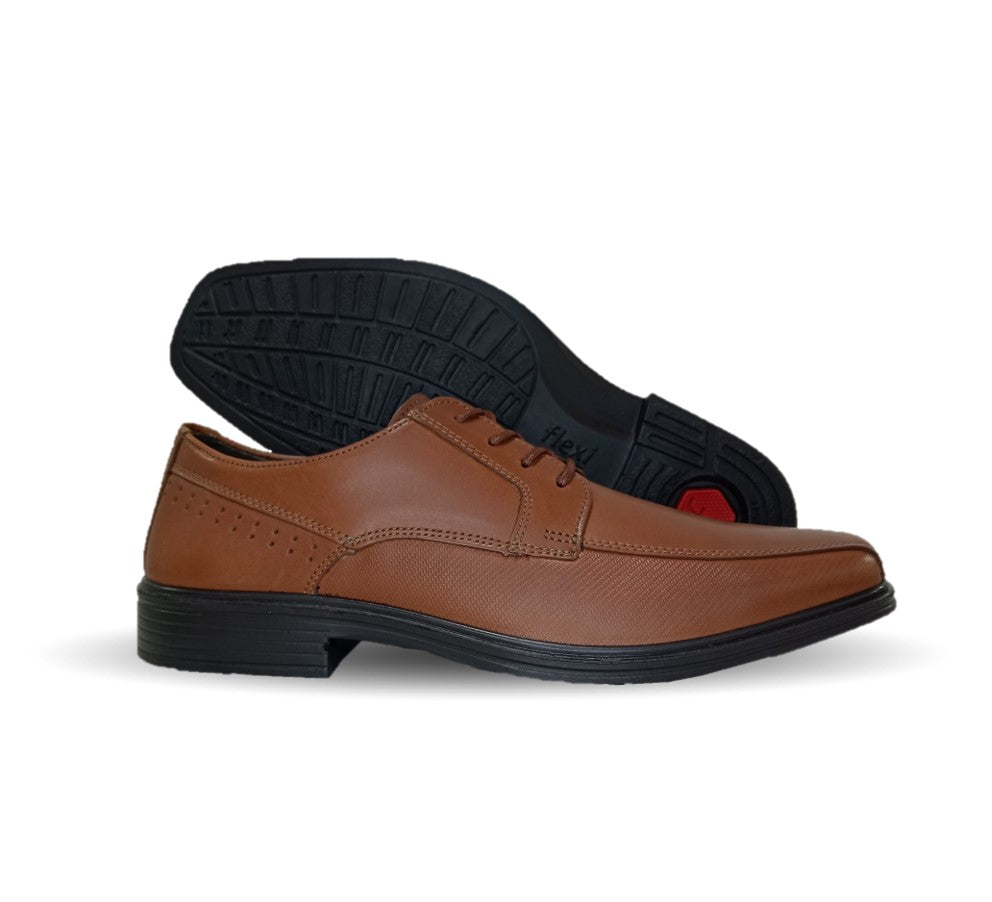 Zapato de Confort y Semivestir Derby de piel con floreta lisa con sistema Walking Soft Flexi 406402 Tan para hombre