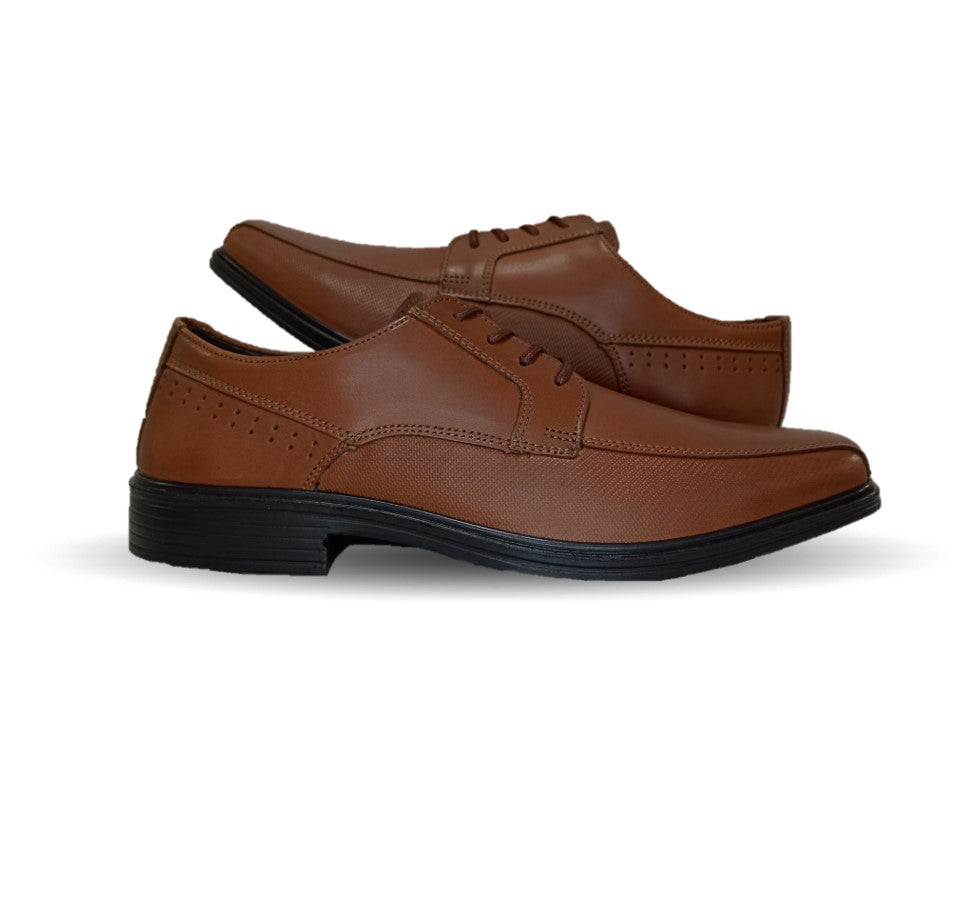 Zapato de Confort y Semivestir Derby de piel con floreta lisa con sistema Walking Soft Flexi 406402 Tan para hombre
