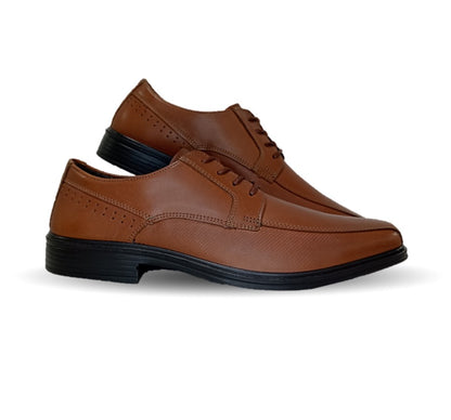 Zapato de Confort y Semivestir Derby de piel con floreta lisa con sistema Walking Soft Flexi 406402 Tan para hombre