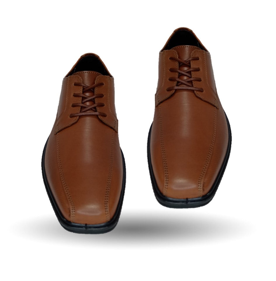 Zapato de Confort y Semivestir Derby de piel con floreta lisa con sistema Walking Soft Flexi 406402 Tan para hombre