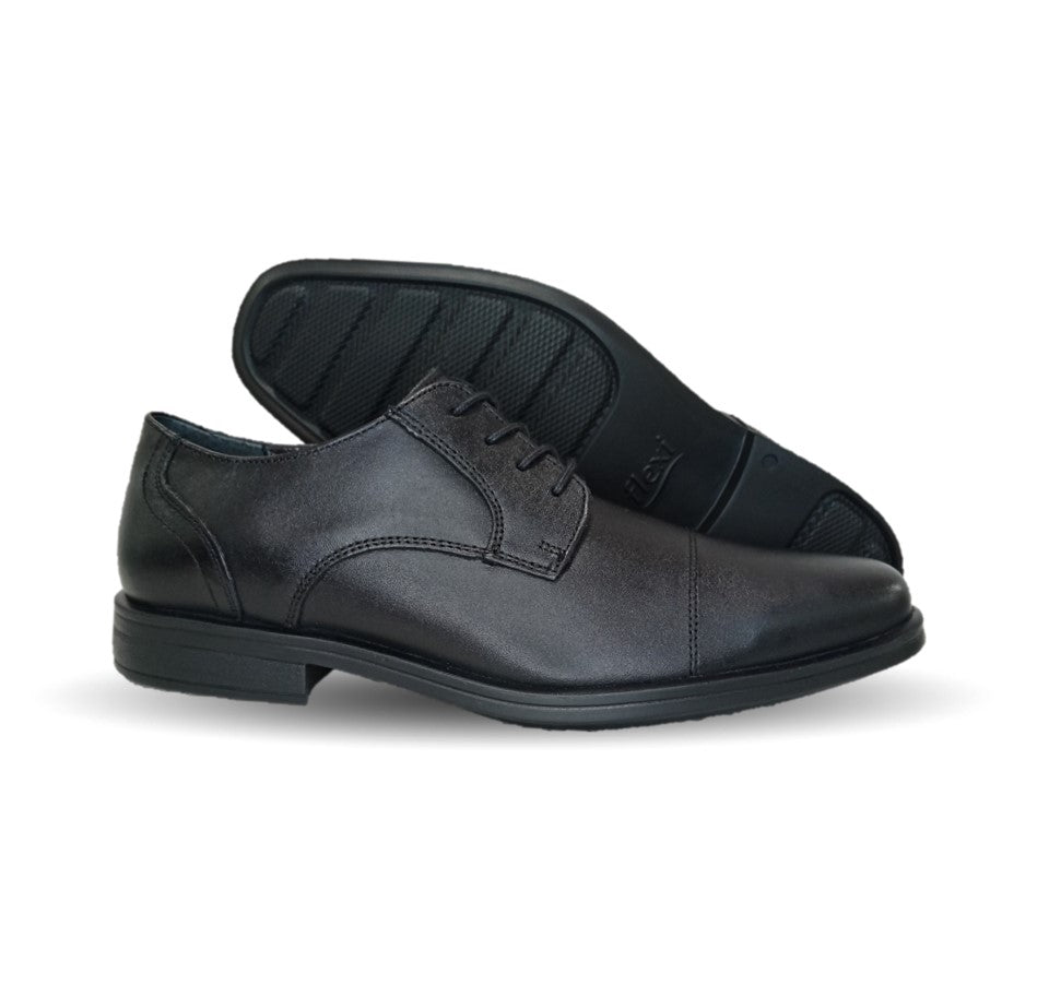 Zapato de Confort y Casual Derby de piel con sistema Walking Soft Flexi 407801 Negro para hombre