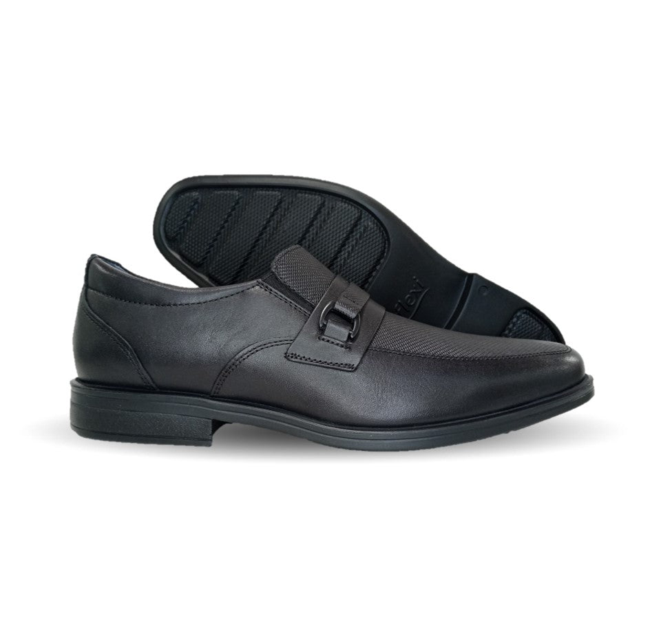 Zapato de Confort y Casual Derby de piel con sistema Walking Soft Flexi 407809 Negro para hombre