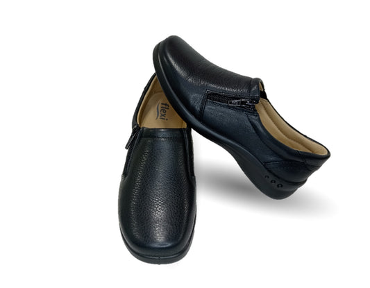 Zapato de Confort y Casual tipo Flat De Servicio/Clínico de piel con plantilla removible Flexi 48303 Negro para mujer