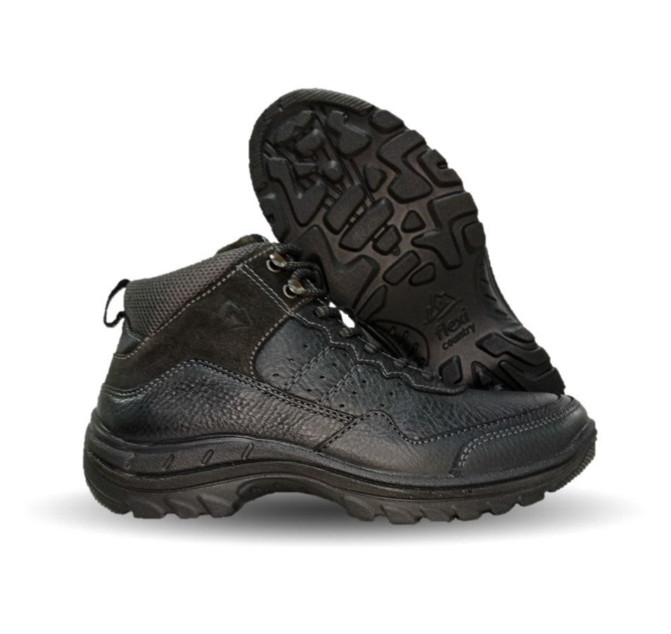 Botín Outdoor de piel con suela extra ligera Flexi country 66517 Negro para hombre