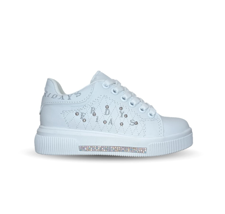 Tenis Urbano y Escolar con agujetas Fridays 404 Blanco/Plata para niña