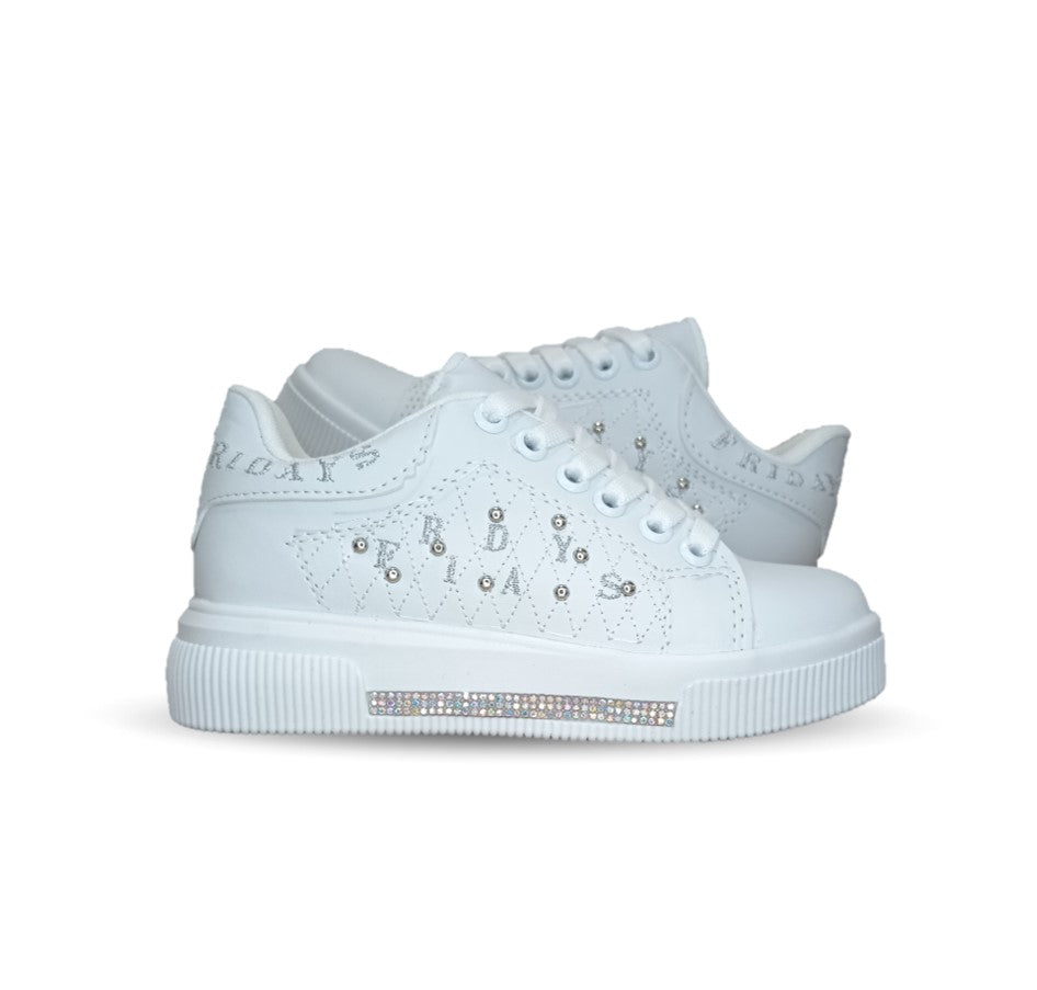 Tenis Urbano y Escolar con agujetas Fridays 404 Blanco/Plata para niña